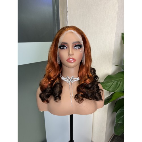 #350/4 Ombre Double Drawn Bouncy Curl 13x4 Transparent Lace Full Frontal 300% Density Wig | Human Hair Wig | Lace Front